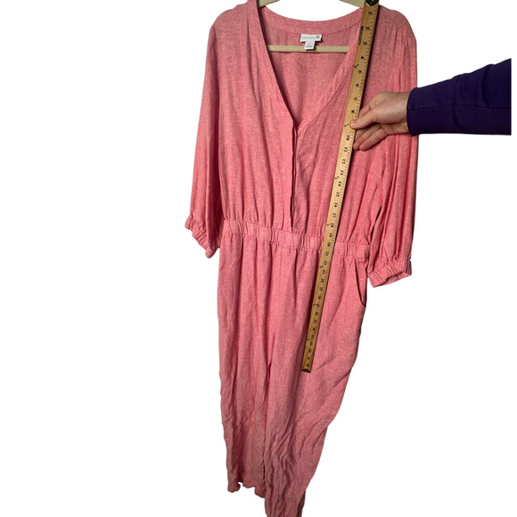 Liz Claiborne L Wide Leg LINEN Jumpsuit Slouchy One Piece Coveralls Elastic Pink - Picture 5 of 7